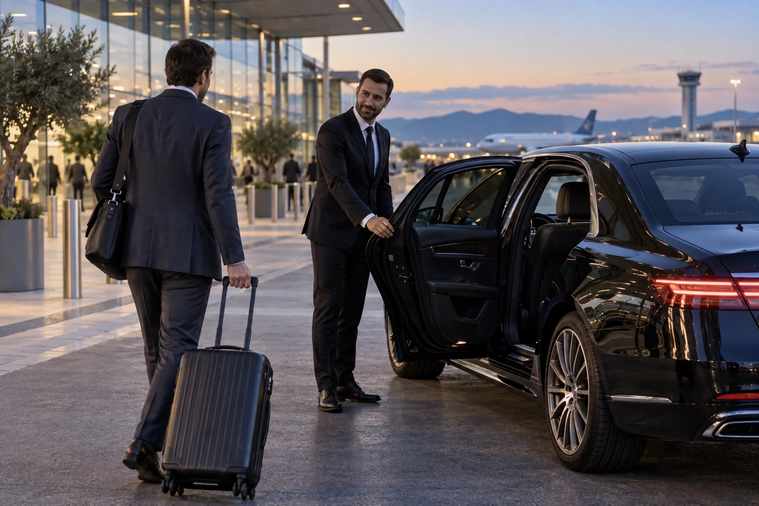 A chauffeur welcomes a traveller at the airport