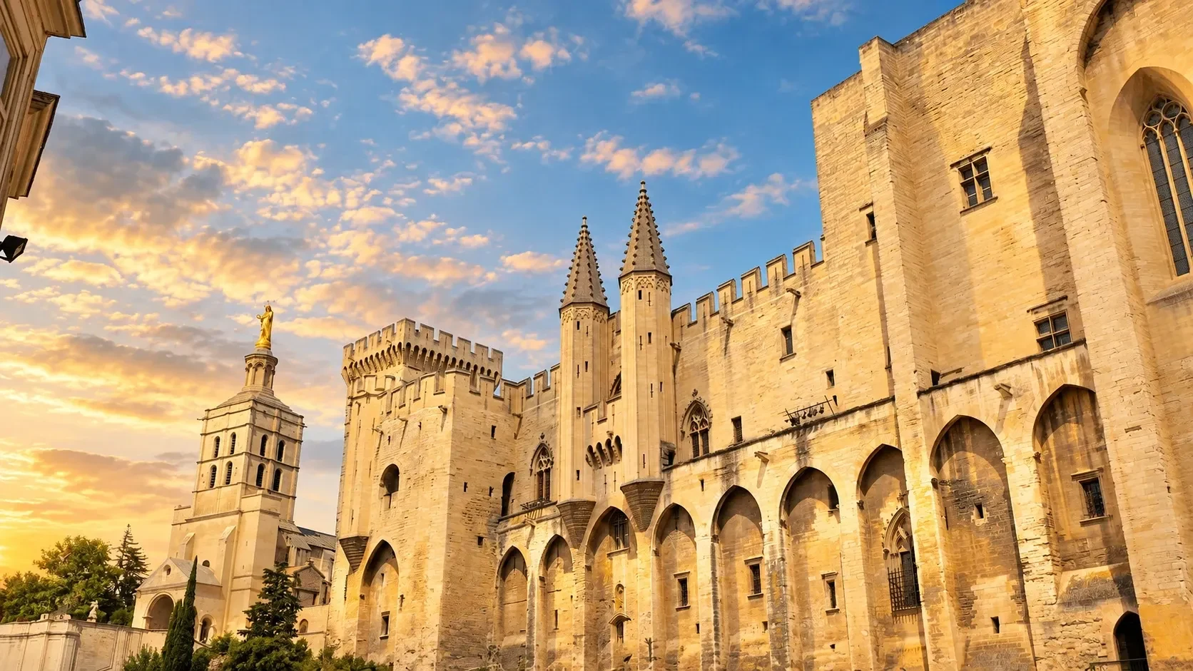 The Palais des Papes in Avignon at the end of the day